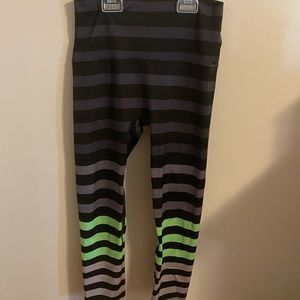 K-deer green and black striped leggings